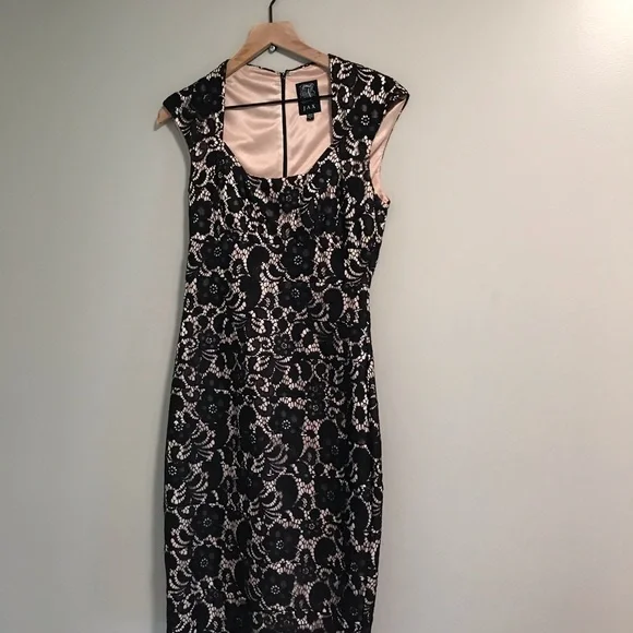 JAX Black Lace Over Pink Nude Satin Dress Size 6 - threedaughtersproperties.com JAX Black Lace Over Pink Nude Satin Dress Size 6 - threedaughtersproperties.com